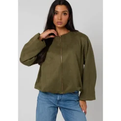 Clearance Urban Bliss Khaki Suede Bubble Hem Jacket