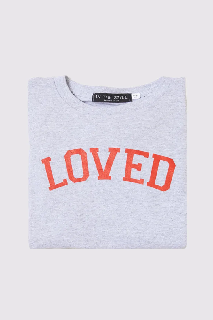 Discount In The Style Kids Loved Slogan Tee Grey