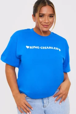Hot In The Style King Charles Slogan T-Shirt Blue