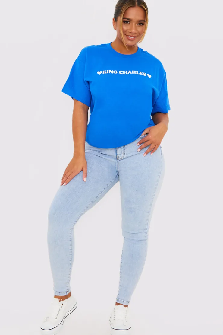 Hot In The Style King Charles Slogan T-Shirt Blue