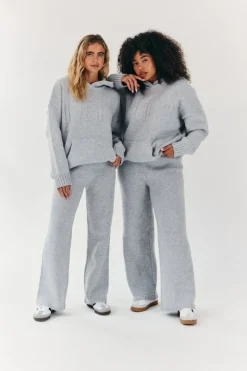 Fits Knitted Wide Leg Co Ord Trouser Grey
