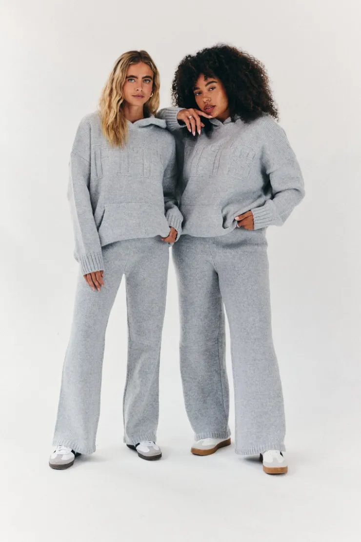 Fits Knitted Wide Leg Co Ord Trouser Grey