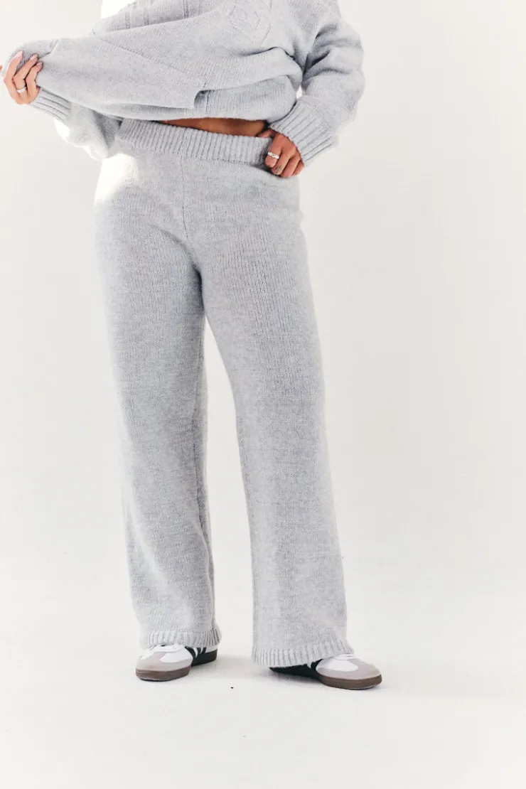 Fits Knitted Wide Leg Co Ord Trouser Grey