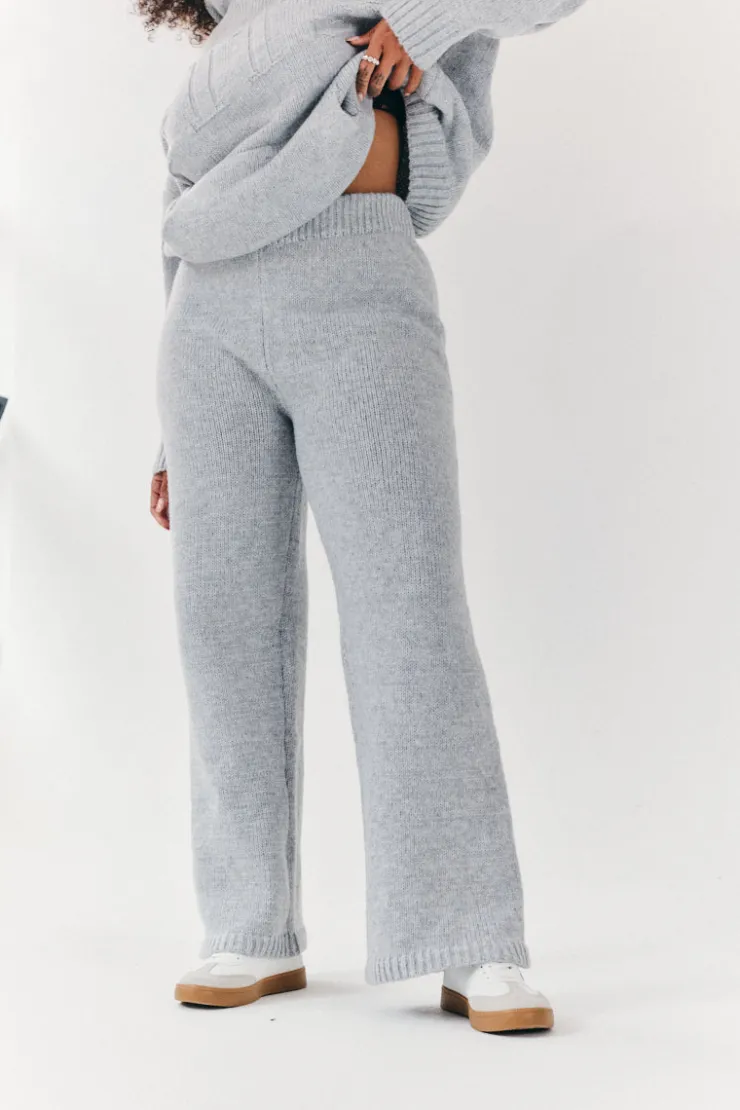 Fits Knitted Wide Leg Co Ord Trouser Grey