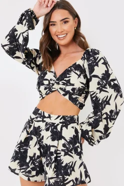 Clearance In the Style Knot Front Crop Top Beige