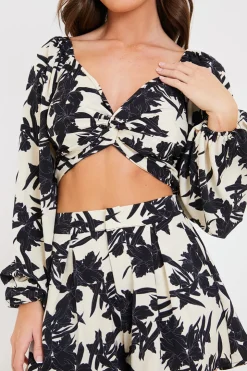 Clearance In the Style Knot Front Crop Top Beige