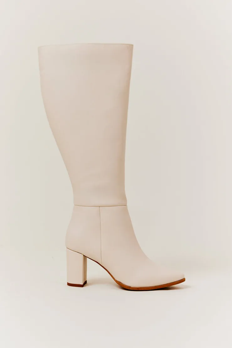Hot In The Style Kylie Heeled High Leg Boot Cream