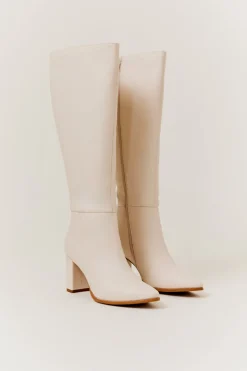 Hot In The Style Kylie Heeled High Leg Boot Cream