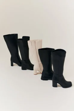 Hot In The Style Kylie Heeled High Leg Boot Cream
