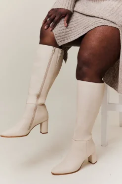 Hot In The Style Kylie Heeled High Leg Boot Cream