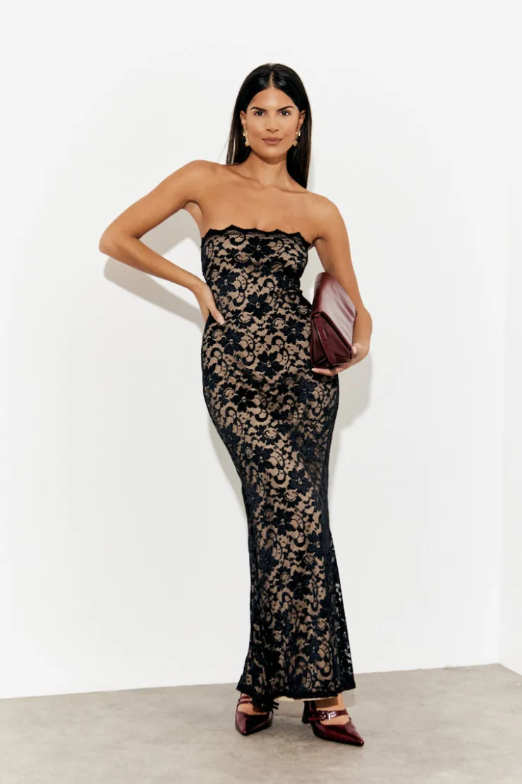 Discount In The Style Lace Bandeau Maxi Dress Black