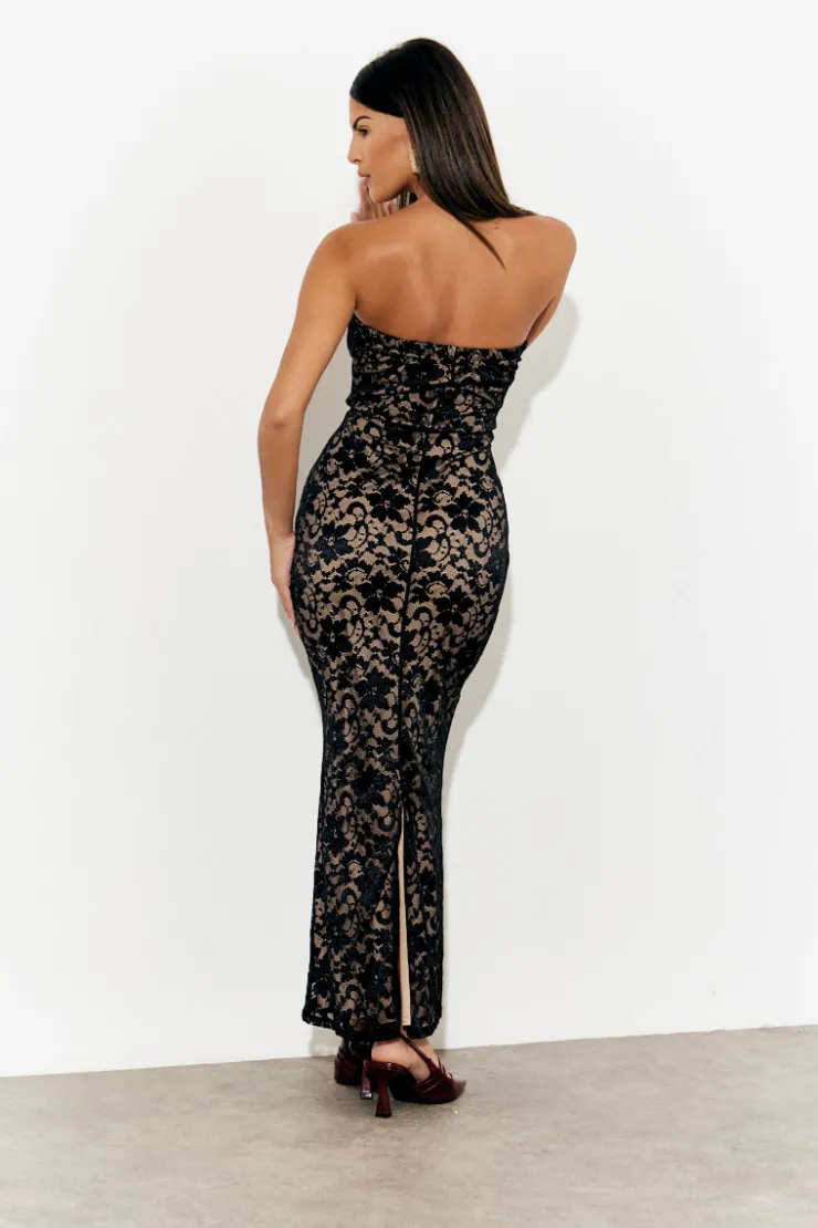 Discount In The Style Lace Bandeau Maxi Dress Black