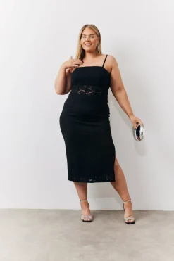 Best In the Style Lace Bandeau Midi Dress Black