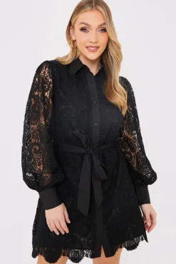 Online In the Style Lace Belted Shirt Dress