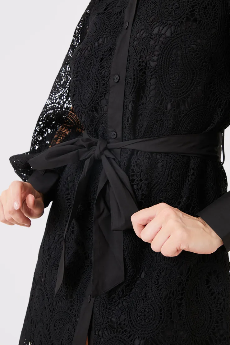 Online In the Style Lace Belted Shirt Dress