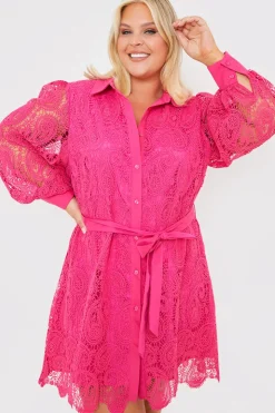 Online In the Style Lace Belted Shirt Dress
