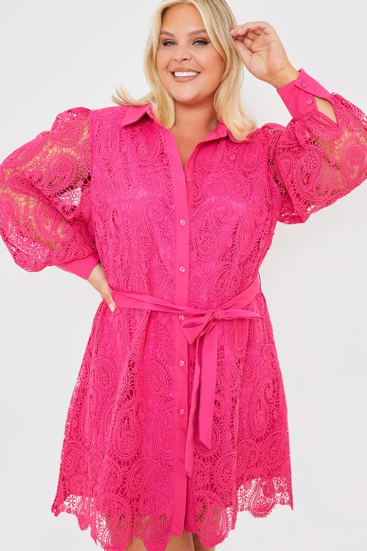 Online In the Style Lace Belted Shirt Dress
