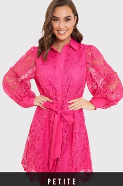 Online In the Style Lace Belted Shirt Dress