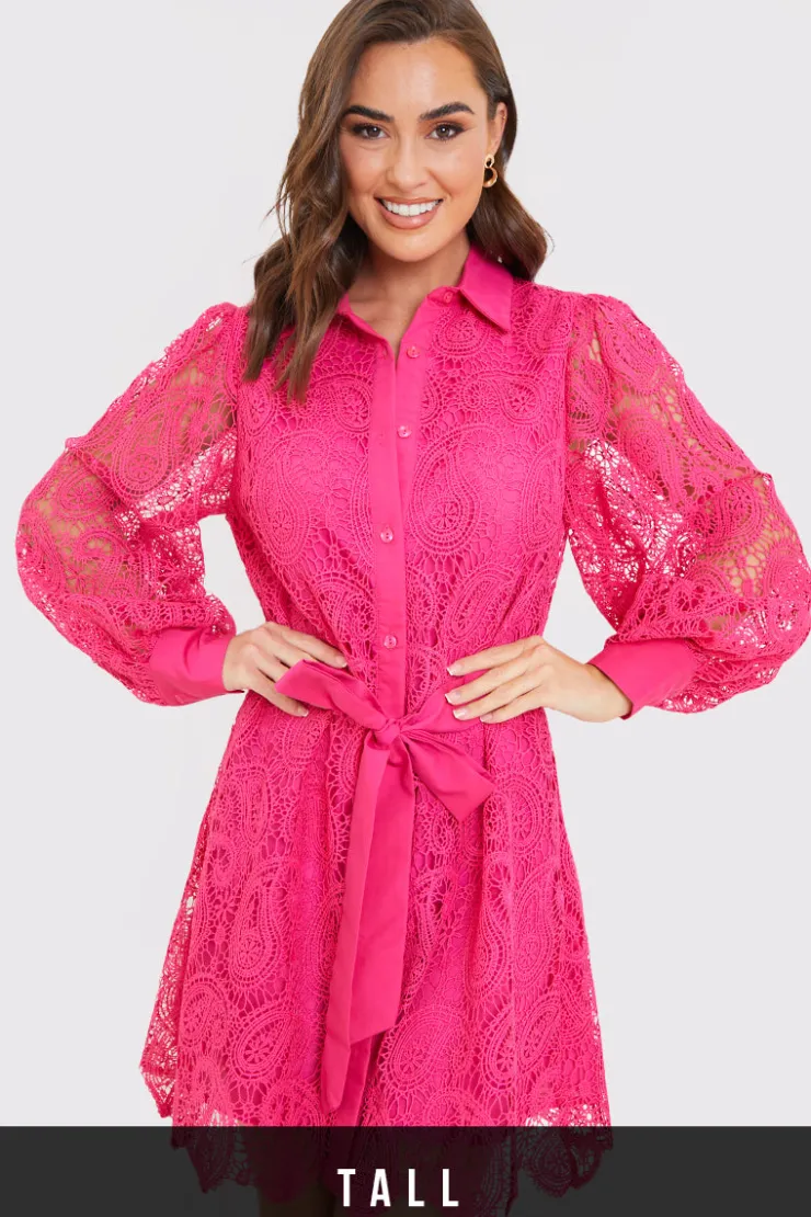 Online In the Style Lace Belted Shirt Dress