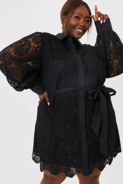 Online In the Style Lace Belted Shirt Dress
