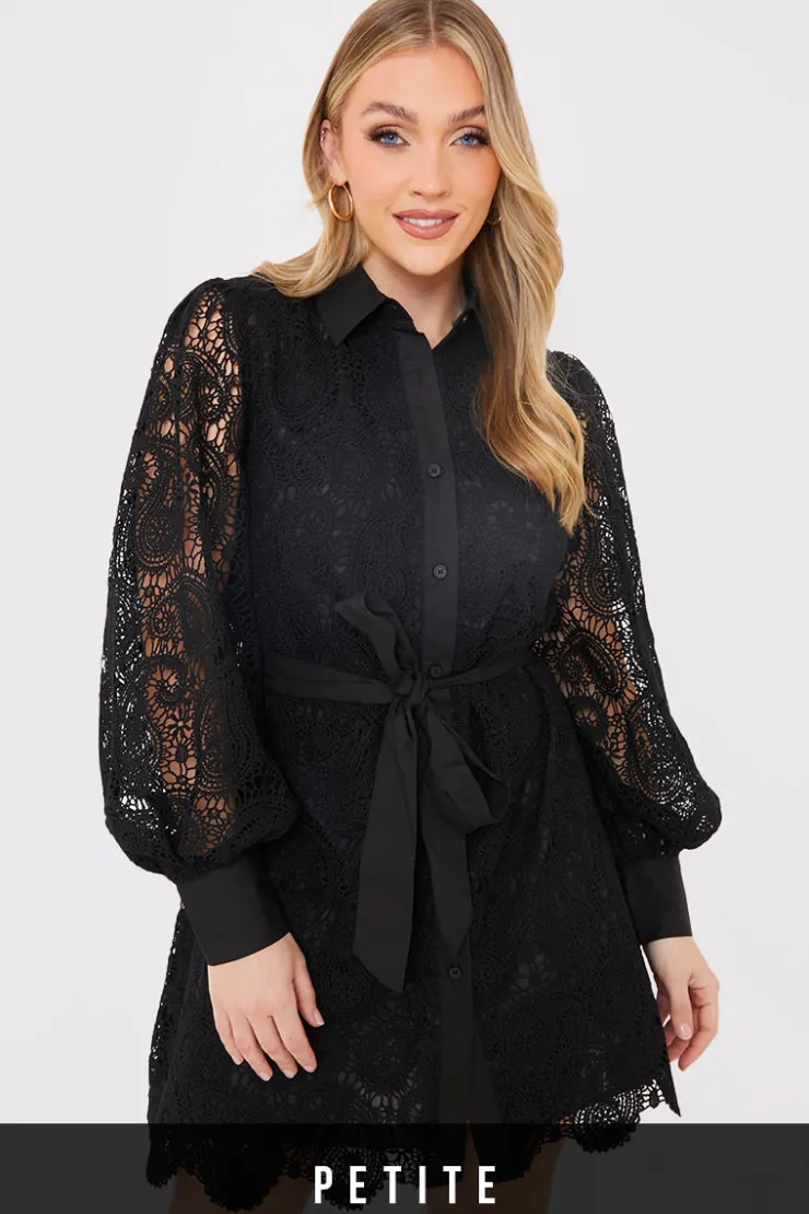 Online In the Style Lace Belted Shirt Dress