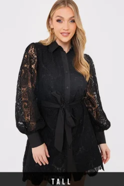 Online In the Style Lace Belted Shirt Dress