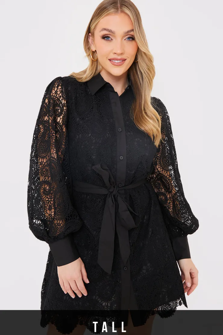 Online In the Style Lace Belted Shirt Dress
