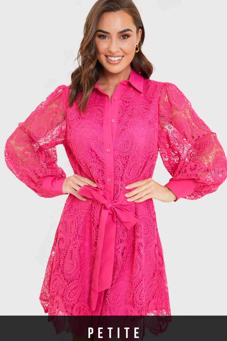 Online In the Style Lace Belted Shirt Dress