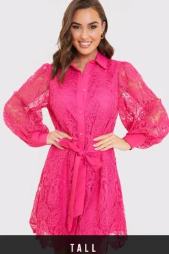 Online In the Style Lace Belted Shirt Dress