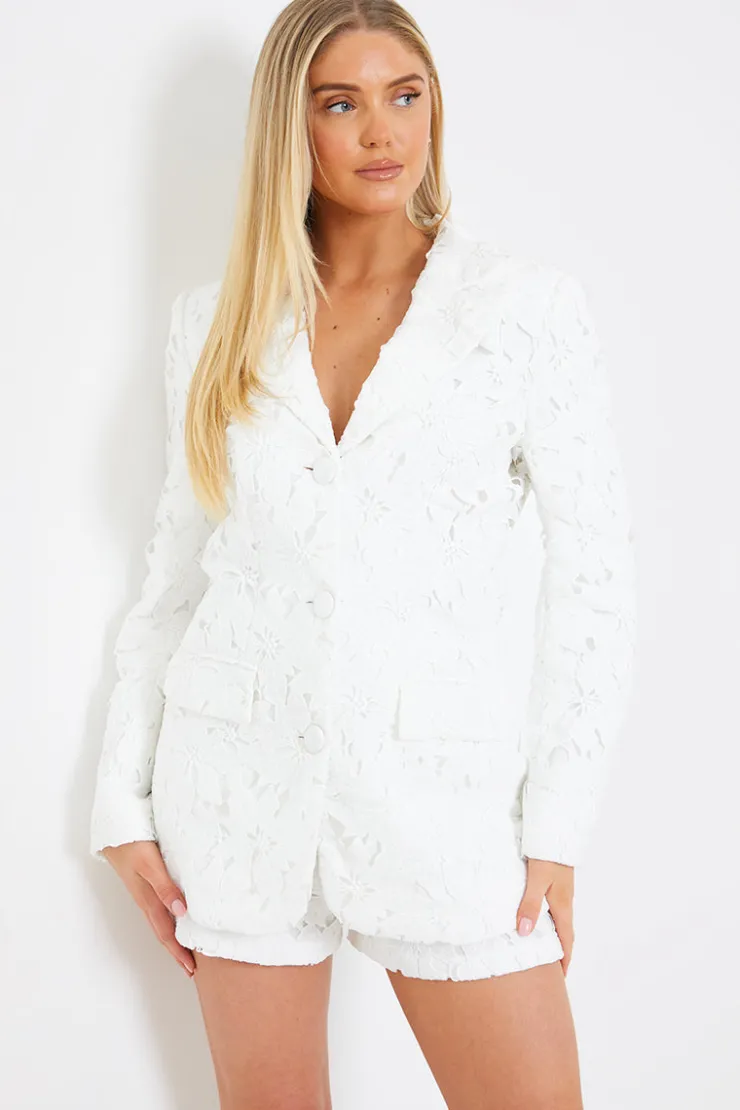 Sale In the Style Lace Co-Ord Blazer White
