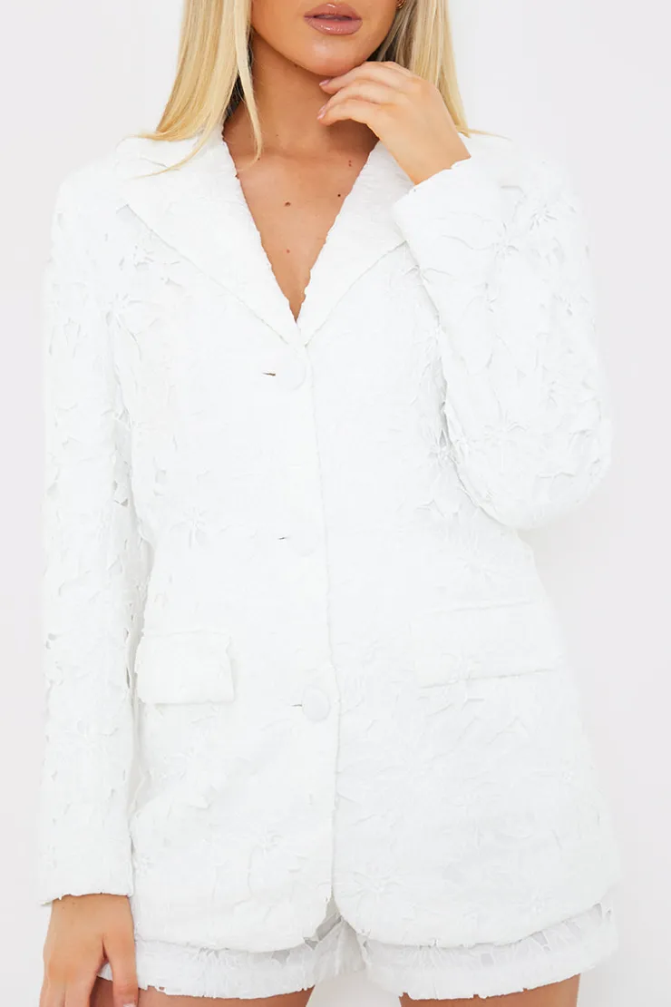 Sale In the Style Lace Co-Ord Blazer White