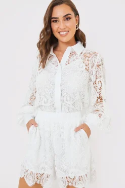 Sale In the Style Lace Co-Ord Shorts White
