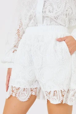 Sale In the Style Lace Co-Ord Shorts White