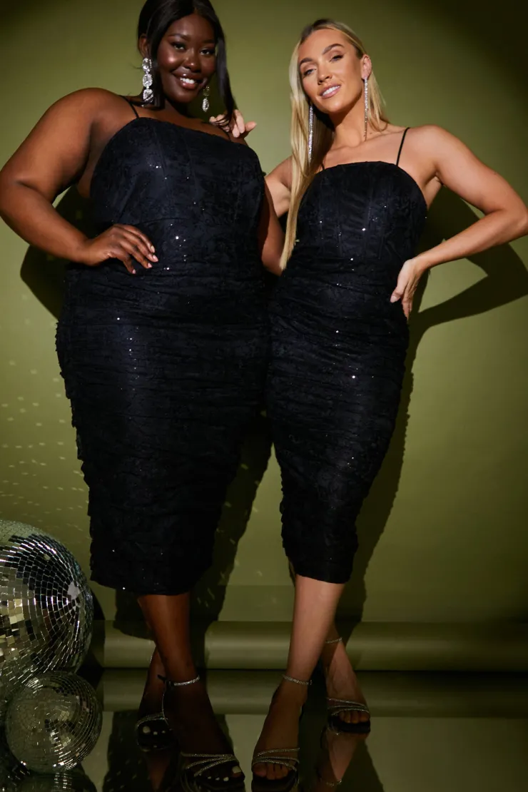 Hot In the Style Lace Corset Detail Bodycon Midaxi Dress Black
