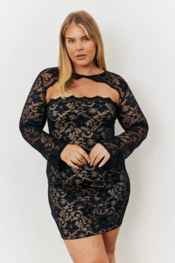 New In The Style Lace Mini Dress With Removable Sleeves Black