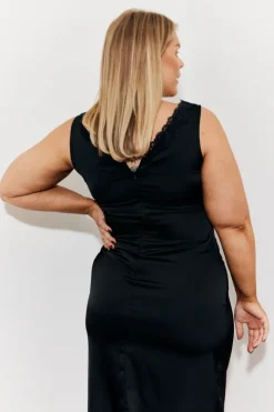 Online In The Style Lace Trim Satin Midi Dress Black