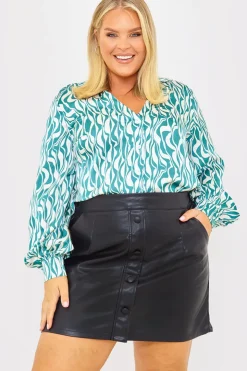 Online In the Style Leather Look Button Front Belted Skirt Black