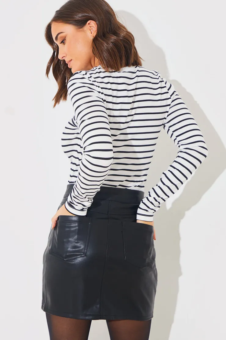 Sale In the Style Leather Look Mini Skirt Black