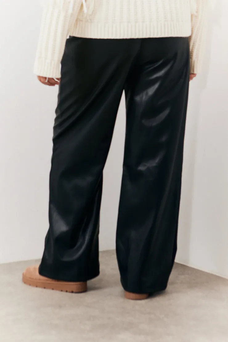 Best In the Style Leather Look Pintuck Detail Trousers Black