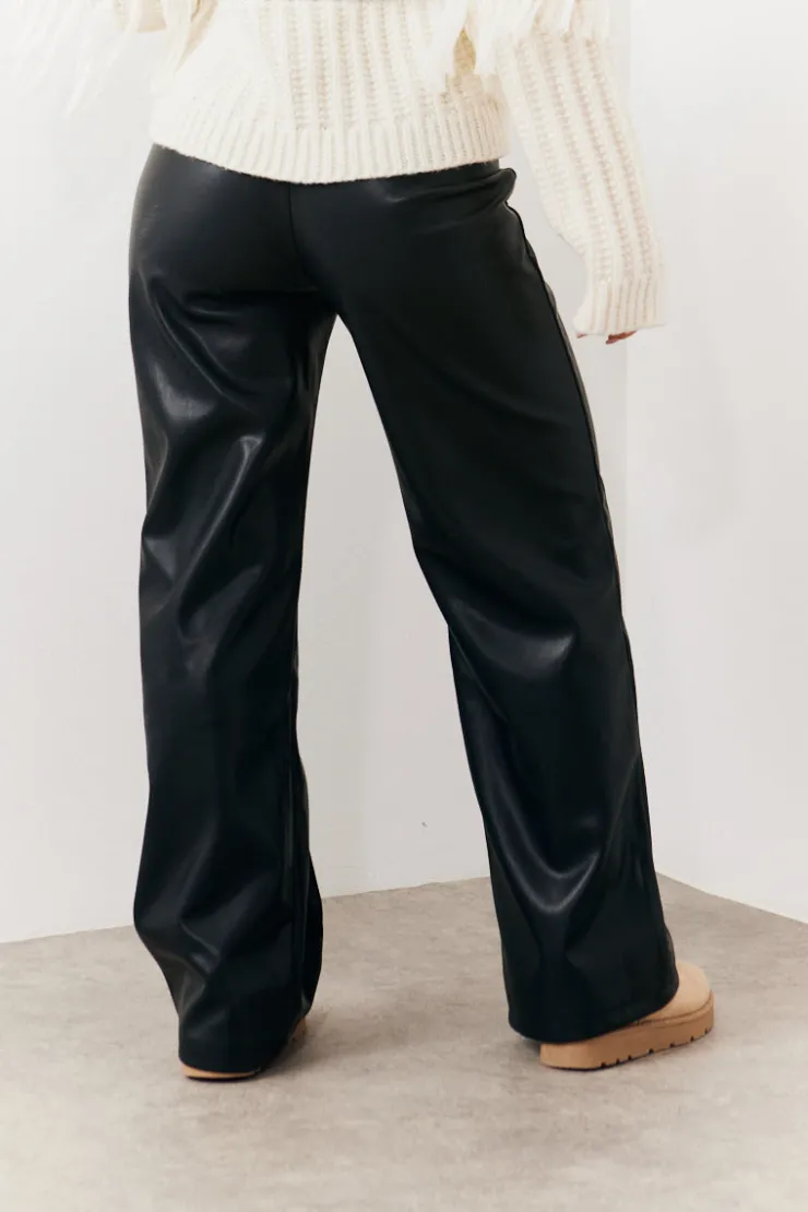 Best In the Style Leather Look Pintuck Detail Trousers Black