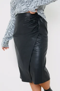 Sale In the Style Leather Look Side Split Midi Skirt