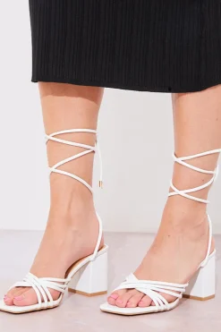 Best In The Style Leather Look Strappy Heel Sandals White