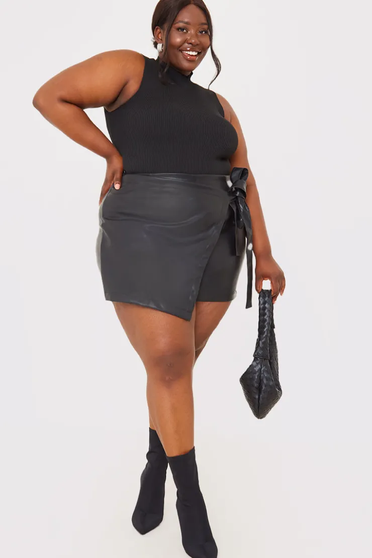 Hot In the Style Leather Look Wrap Skort Black