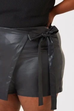 Hot In the Style Leather Look Wrap Skort Black
