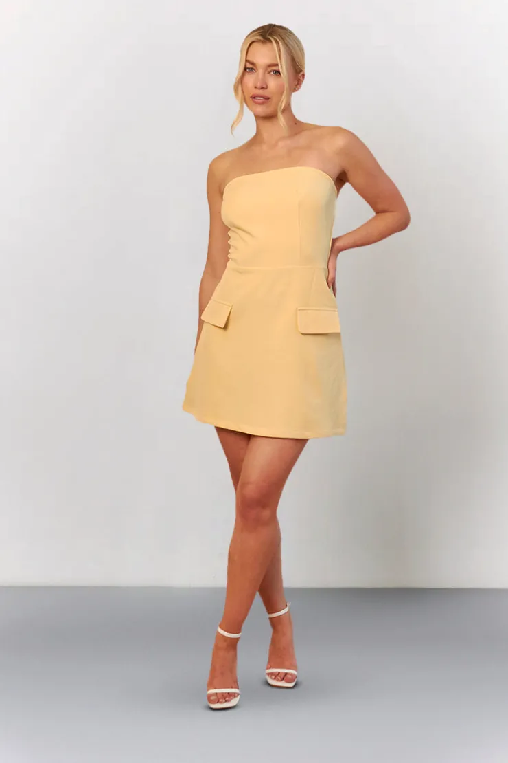 Best In The Style Lemon Bandeau Pocket Detail Mini Dress Lemon yellow