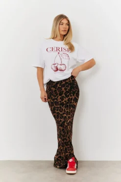 In The Style Leopard Mesh Maxi Skirt Brown