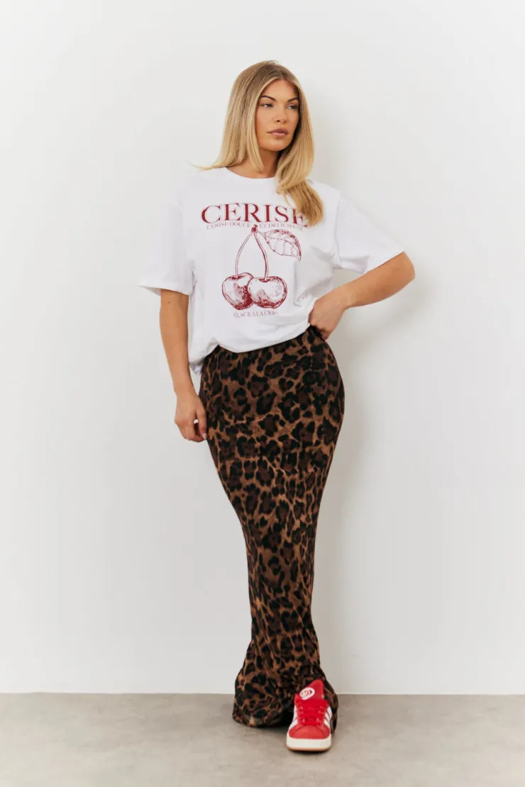 In The Style Leopard Mesh Maxi Skirt Brown