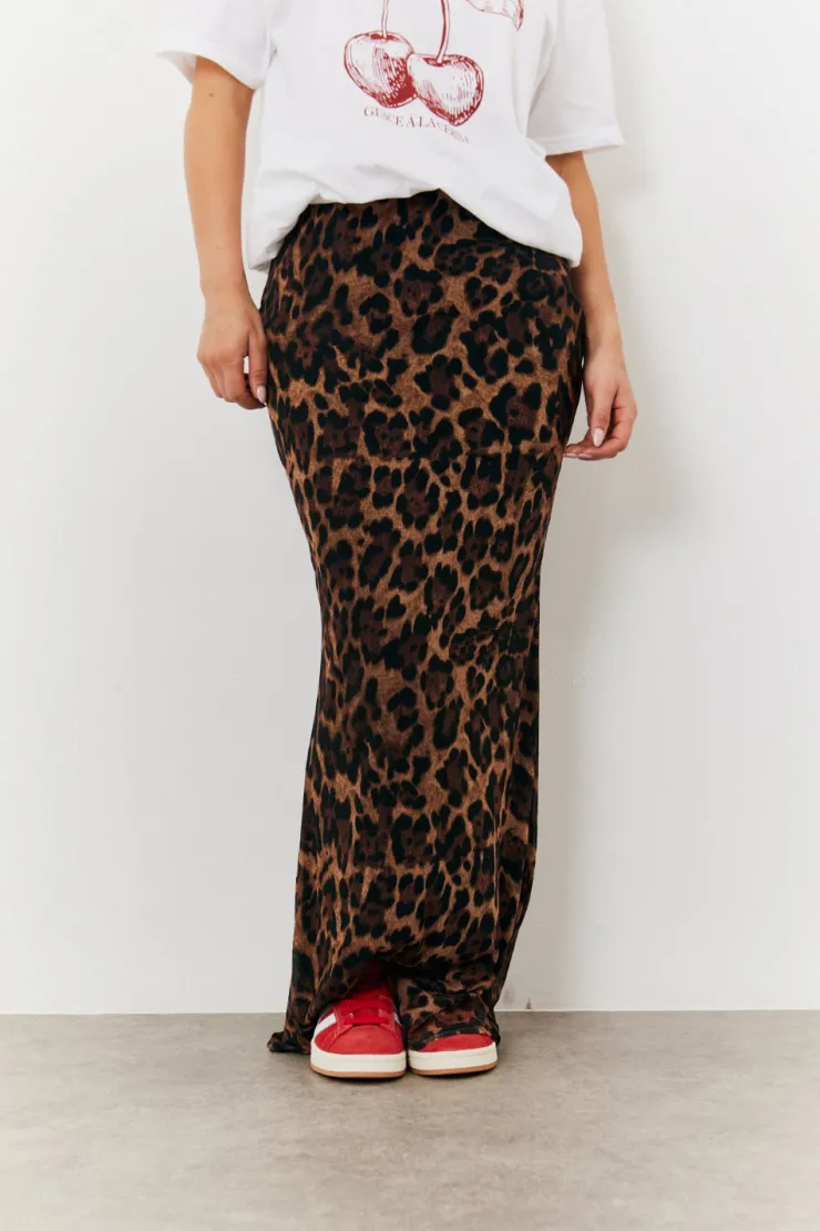 In The Style Leopard Mesh Maxi Skirt Brown