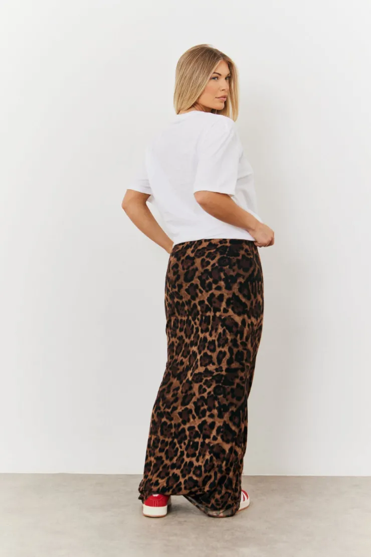 In The Style Leopard Mesh Maxi Skirt Brown