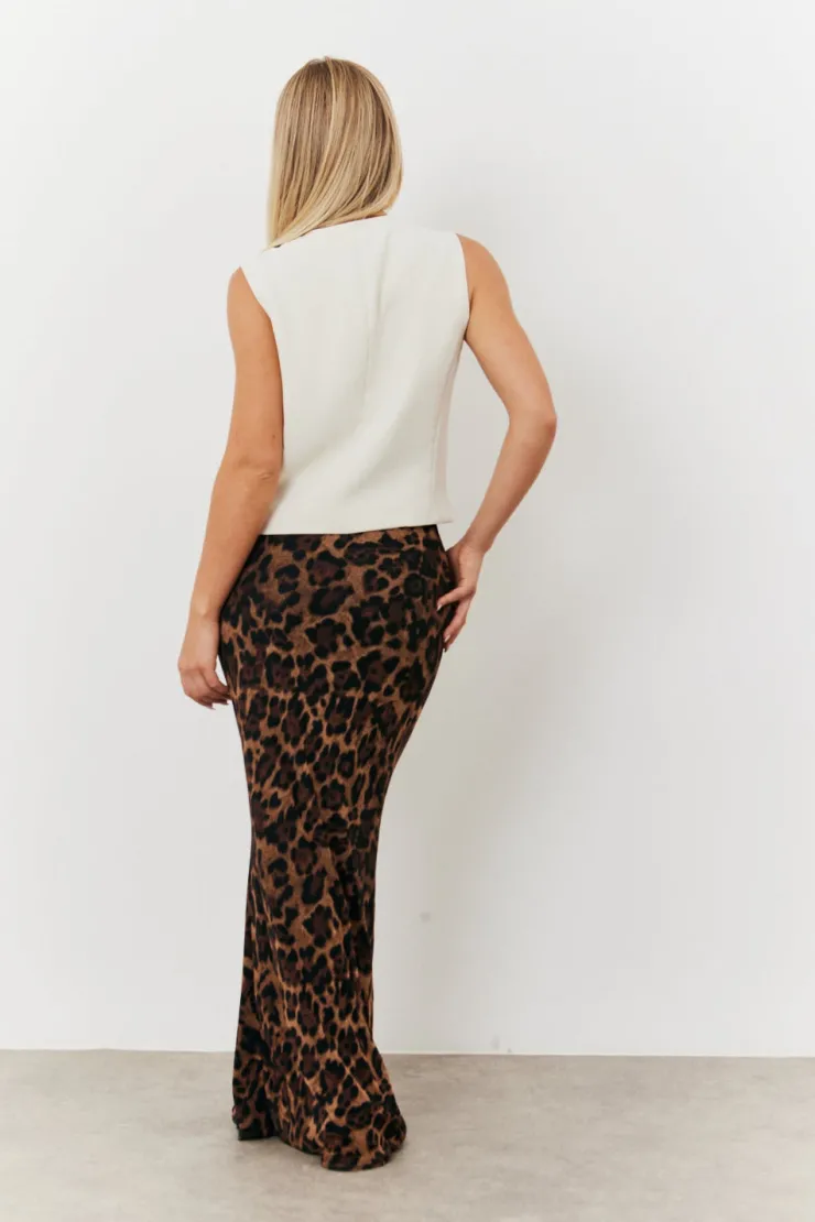 In The Style Leopard Mesh Maxi Skirt Brown